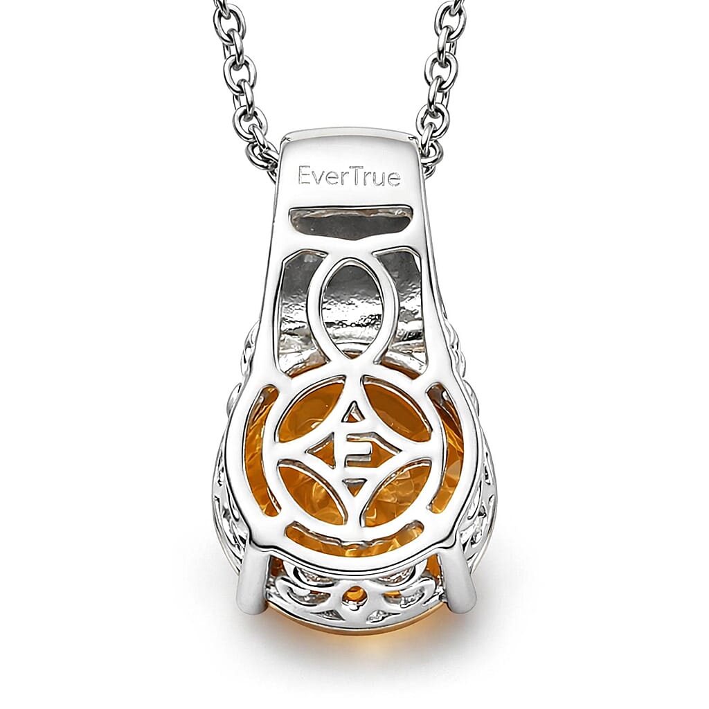 EverTrue Brazilian Citrine 4.80 ctw Whiskey Lace Pendant in Platinum Bond with Stainless Steel Necklace 20 Inches