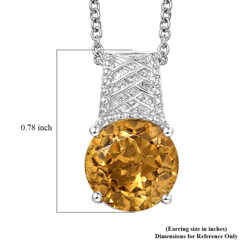 EverTrue Brazilian Citrine 4.80 ctw Whiskey Lace Pendant in Platinum Bond with Stainless Steel Necklace 20 Inches
