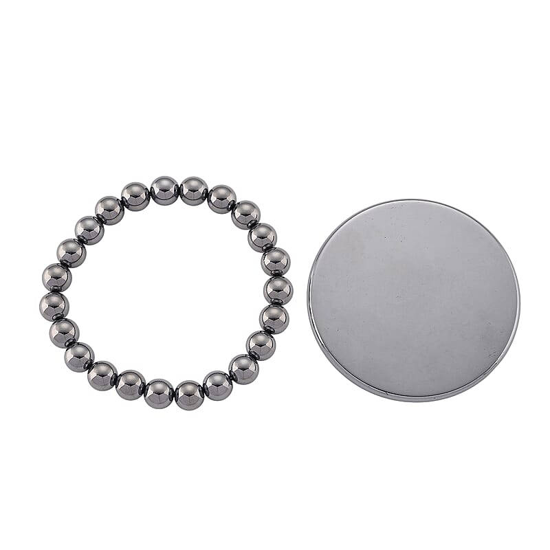 Terahertz Round Mirror and Beaded Stretch Bracelet 225.00 ctw (6.5-7 Inches)