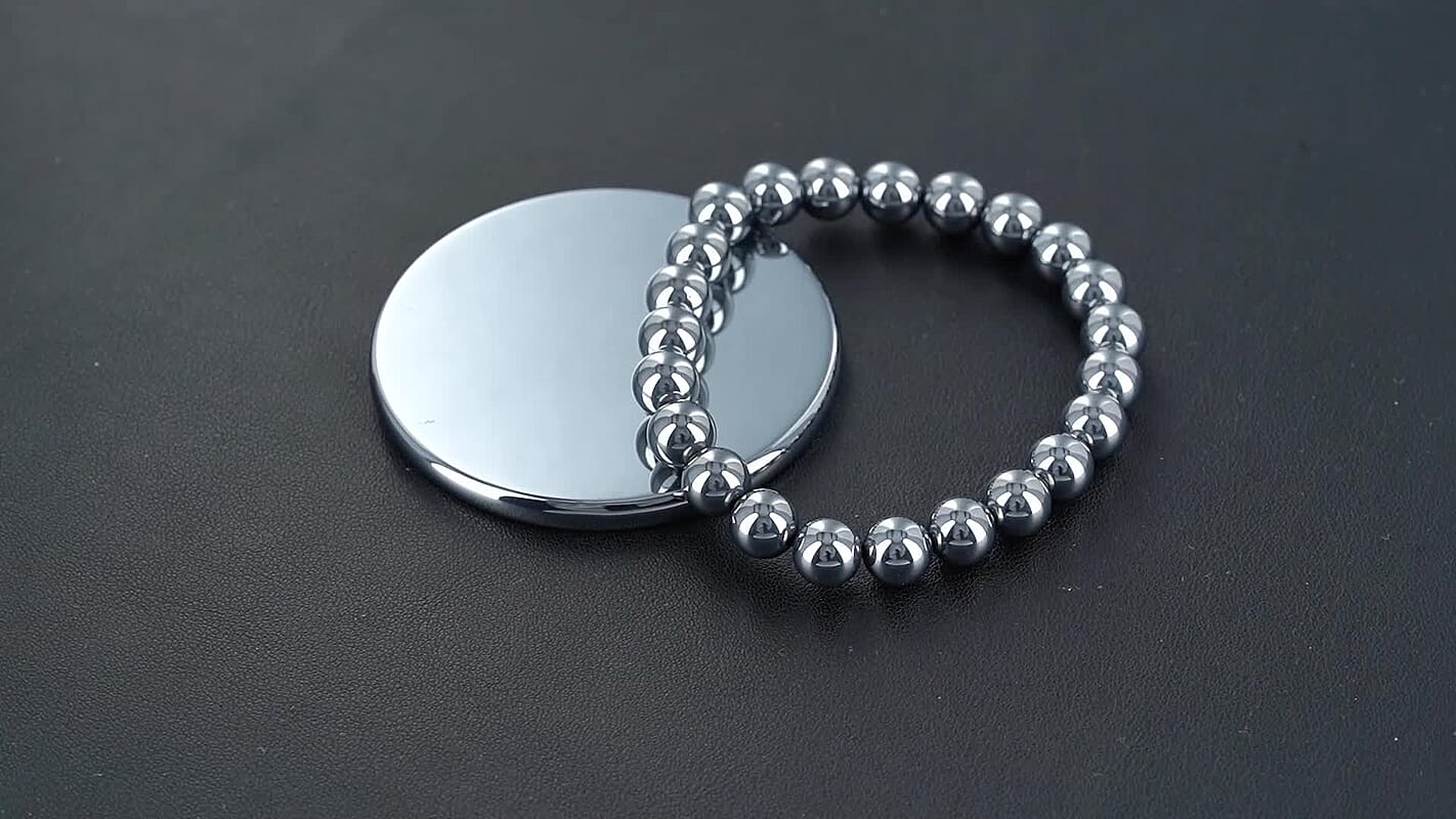 Terahertz Round Mirror and Beaded Stretch Bracelet 225.00 ctw (6.5-7 Inches)