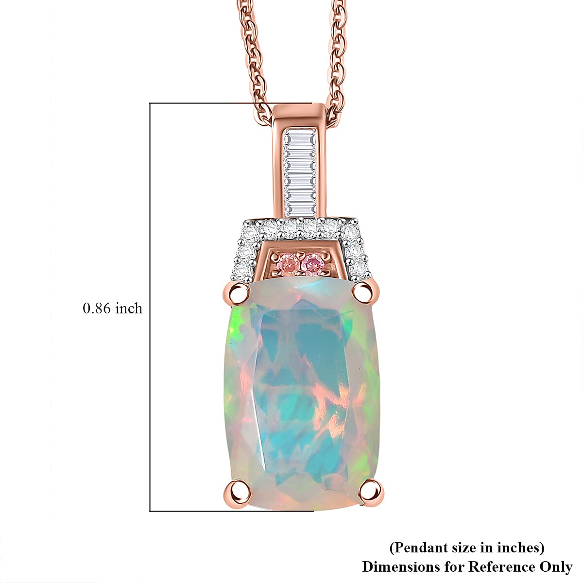Doorbuster D'Joy Premium Ethiopian Welo Opal, Natural Pink and White Diamond 2.35 ctw Art Deco Pendant Necklace in 18K Vermeil Rose Gold Over Sterling Silver 20 Inches image number 5