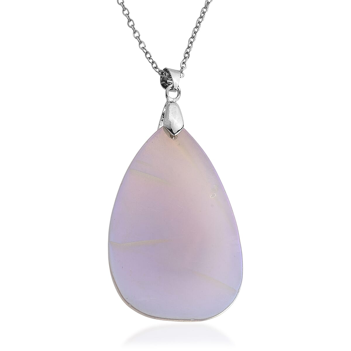 White Aurora Borealis color Druzy Quartz Pendant in Silvertone with Stainless Steel Necklace (20-22 Inches) 70.00 ctw image number 4
