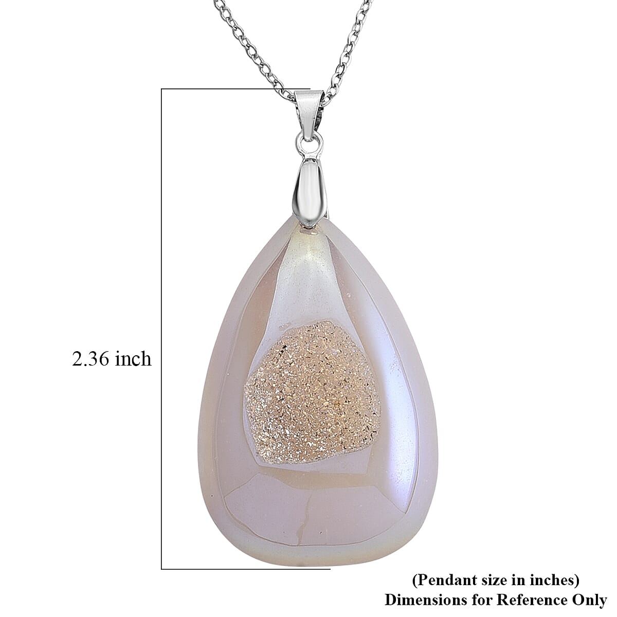 White Aurora Borealis color Druzy Quartz Pendant in Silvertone with Stainless Steel Necklace (20-22 Inches) 70.00 ctw image number 6