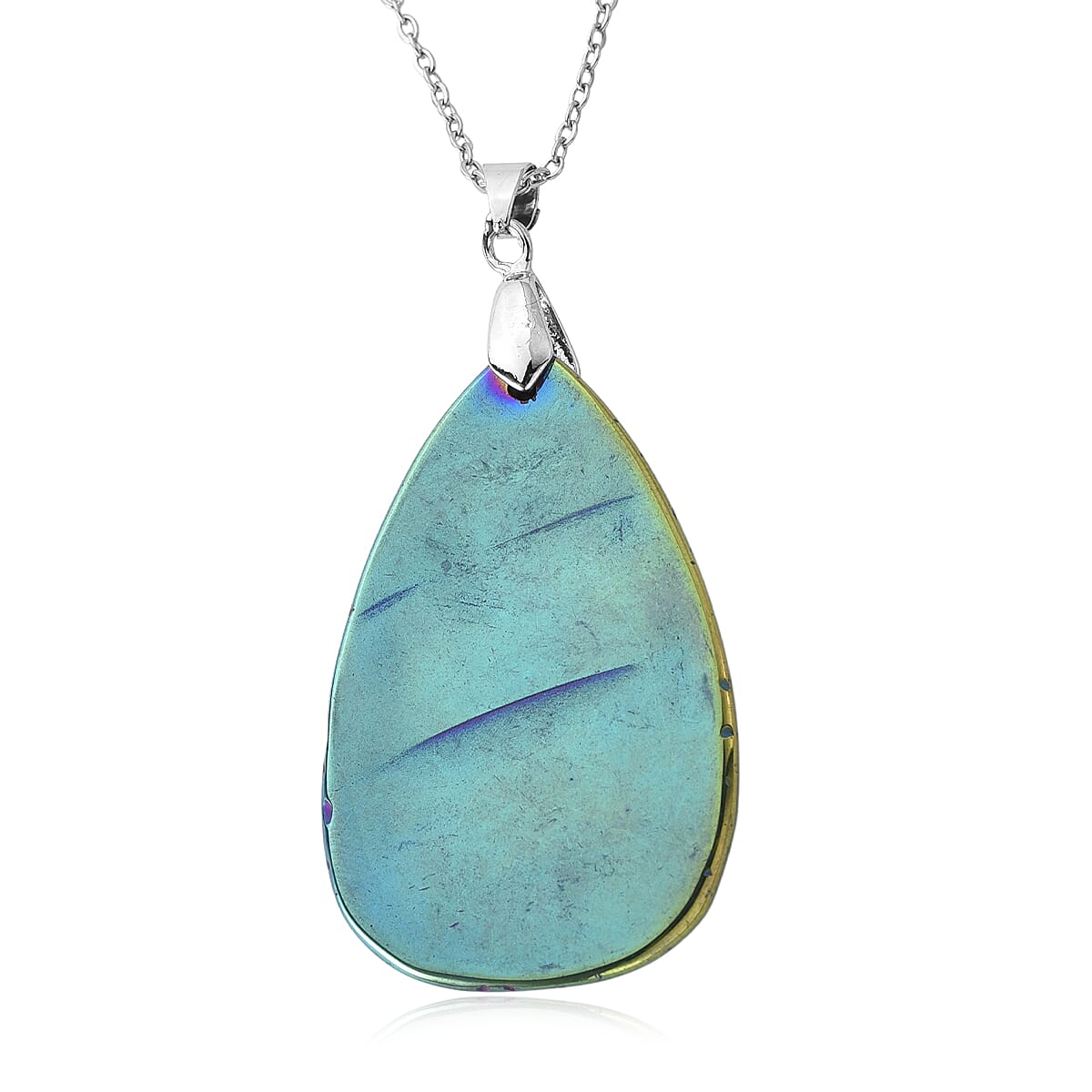 Green Mystic Druzy Quartz 70.00 ctw Pendant in Silvertone with Stainless Steel Necklace 20-22 Inches image number 4