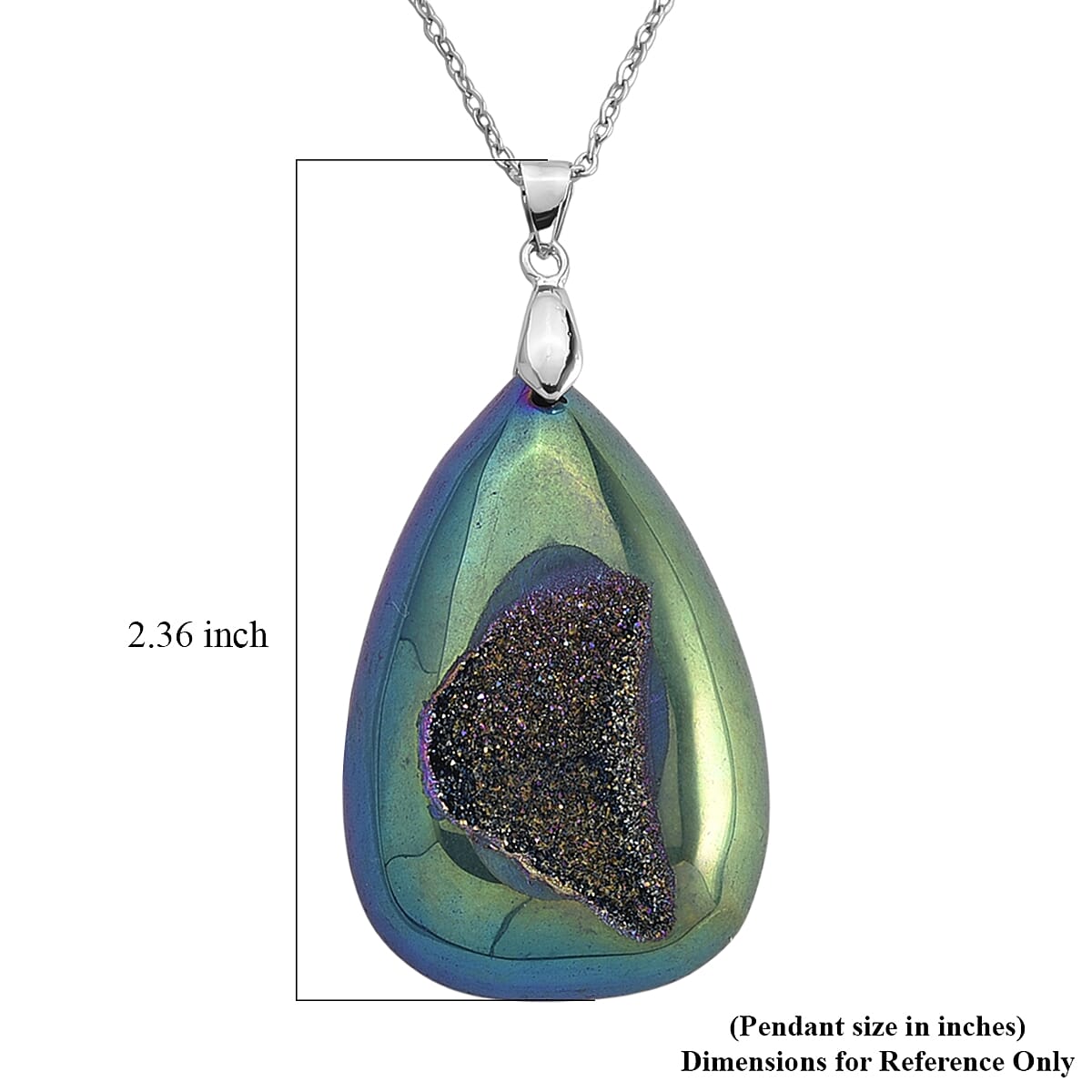 Green Mystic Druzy Quartz 70.00 ctw Pendant in Silvertone with Stainless Steel Necklace 20-22 Inches
