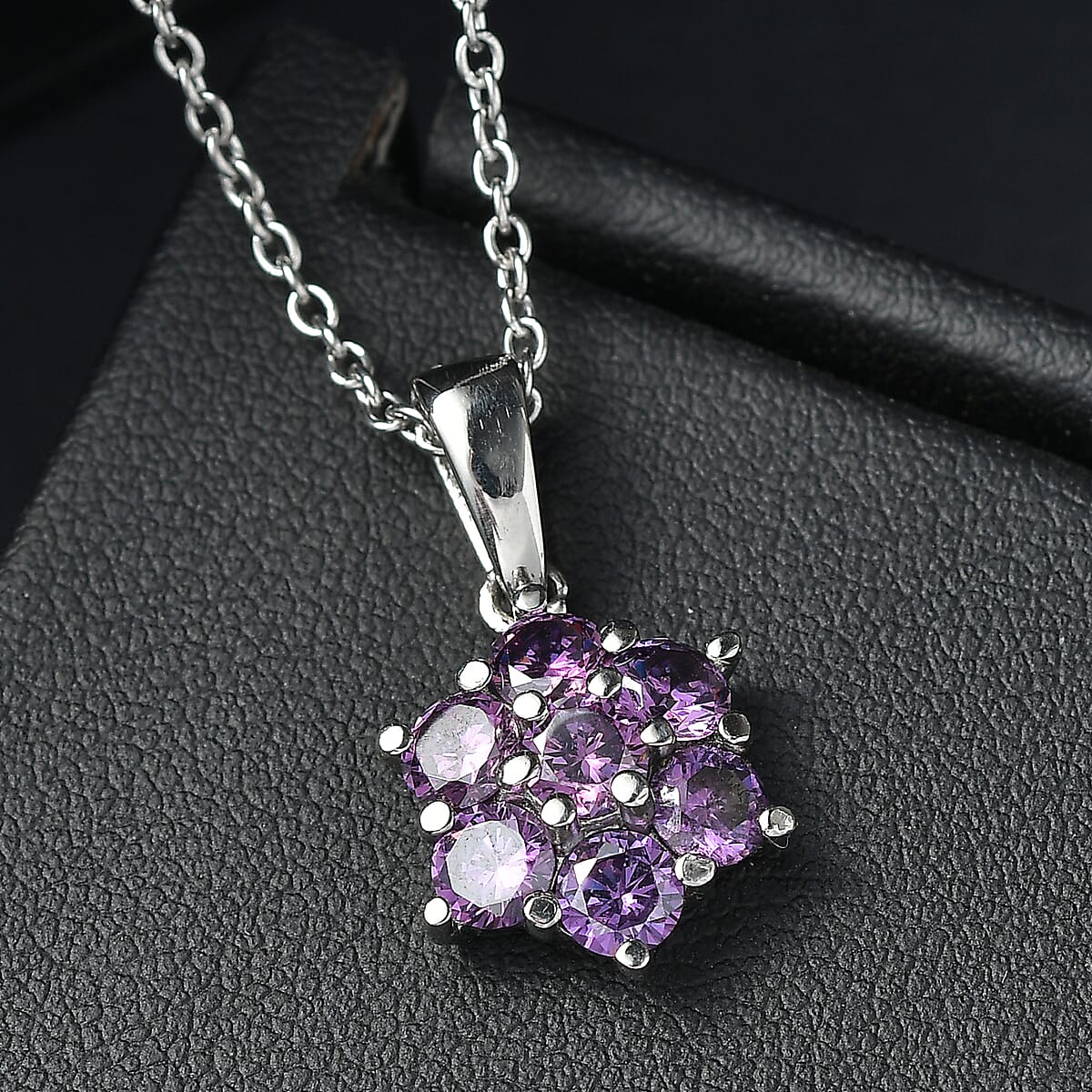 EverTrue Simulated Amethyst Color Diamond 2.90 ctw Pendant Necklace in Stainless Steel (20 Inches) image number 1