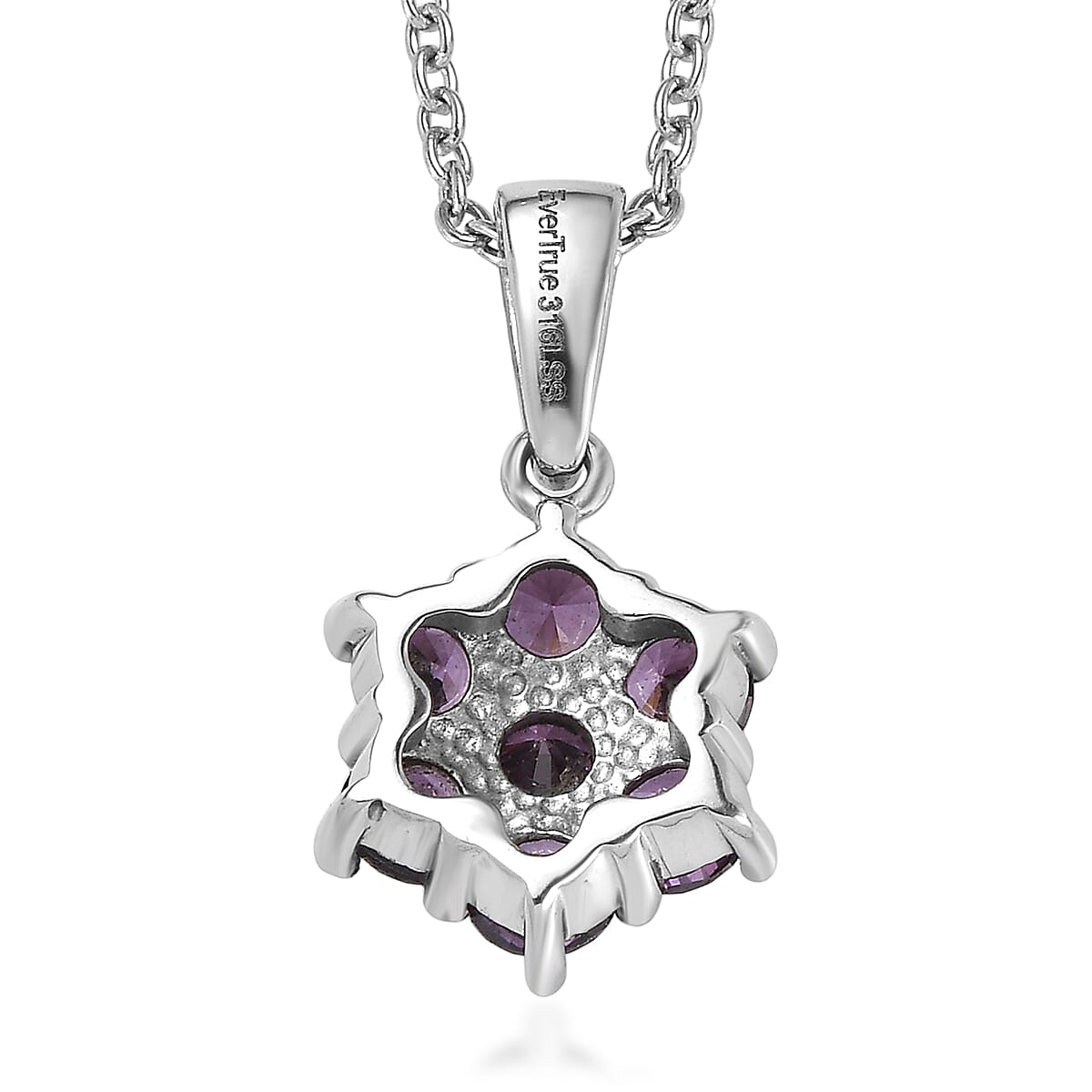 EverTrue Simulated Amethyst Color Diamond 2.90 ctw Pendant Necklace in Stainless Steel (20 Inches) image number 4
