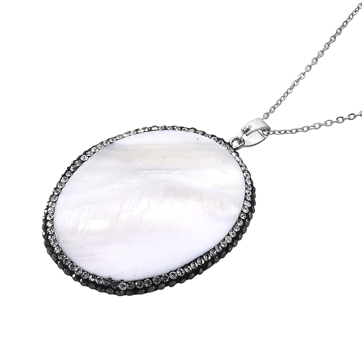 Abalone Shell and Multi Gemstone Oval Pendant in Silvertone with Stainless Steel Necklace (20-22 Inches) image number 4