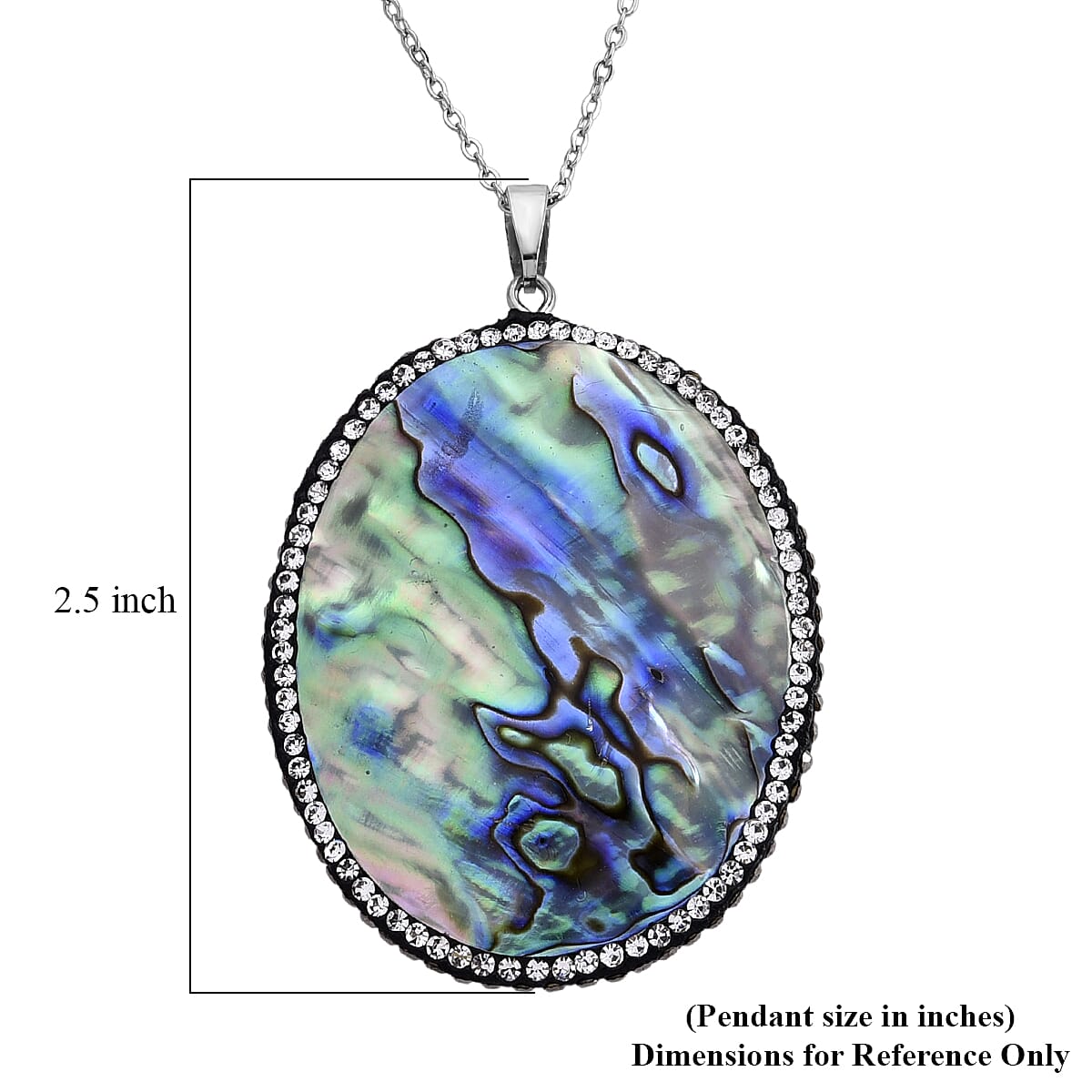 Abalone Shell and Multi Gemstone Oval Pendant in Silvertone with Stainless Steel Necklace (20-22 Inches) image number 6