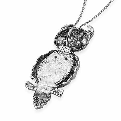 African Amethyst 13.00 ctw and Black Austrian Crystal Owl Pendant in Silvertone with Stainless Steel (20-22 Inches)