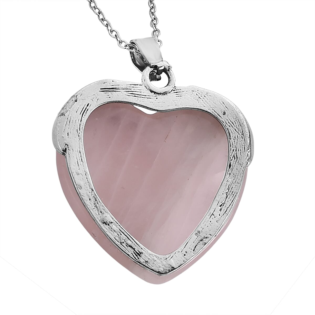 Galilea Rose Quartz 20.00 ctw Heart Pendant in Silvertone with Stainless Steel (20-22 Inches) image number 4