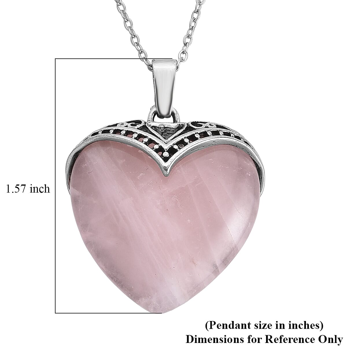 Galilea Rose Quartz 20.00 ctw Heart Pendant in Silvertone with Stainless Steel (20-22 Inches)