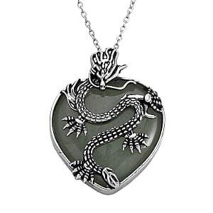 Green Aventurine 20.00 ctw Heart Pendant in Silvertone with Stainless Steel (20-22 Inches)