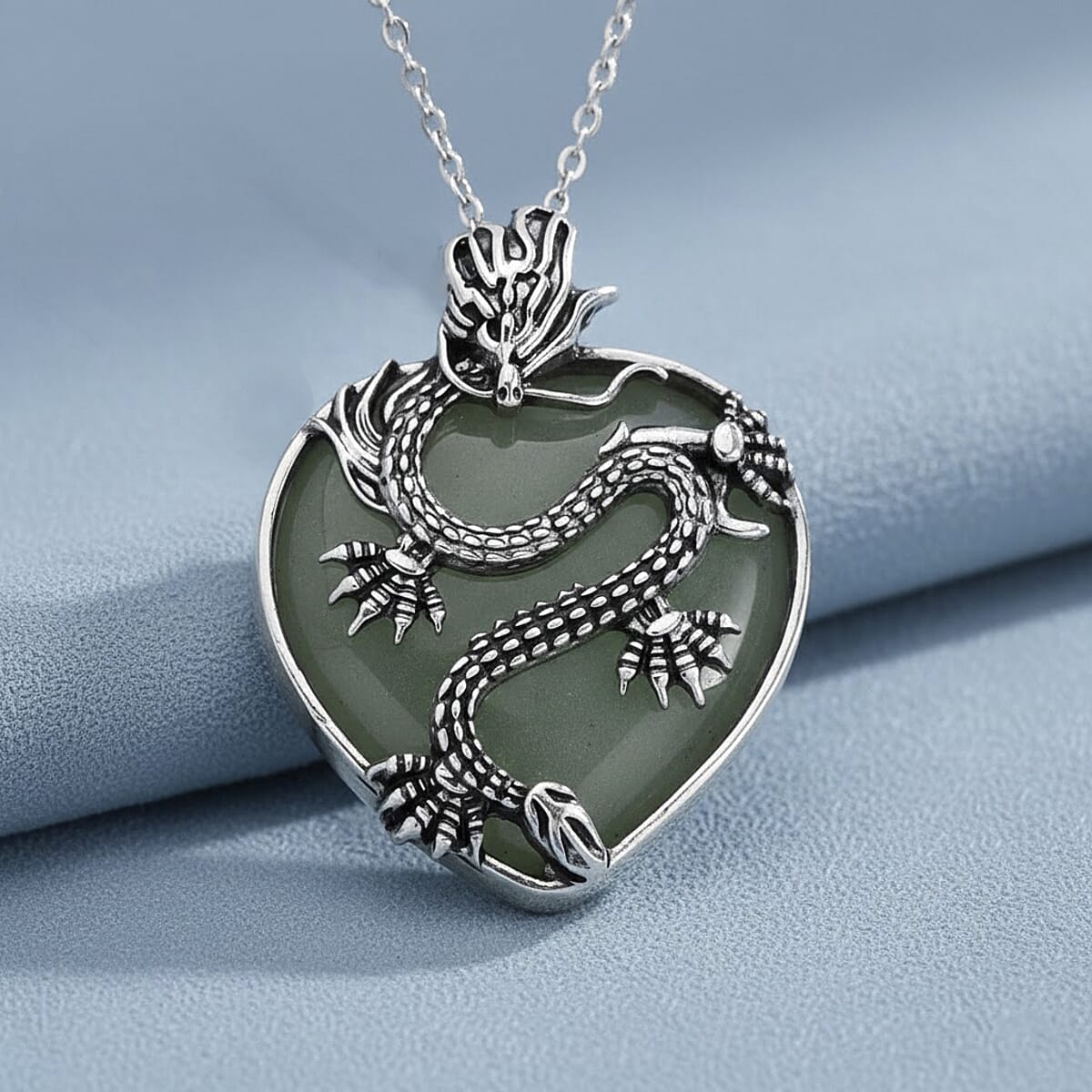 Green Aventurine 20.00 ctw Heart Pendant in Silvertone with Stainless Steel (20-22 Inches) image number 1