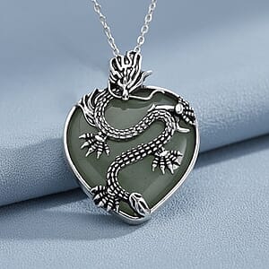 Green Aventurine 20.00 ctw Heart Pendant in Silvertone with Stainless Steel (20-22 Inches)