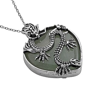 Green Aventurine 20.00 ctw Heart Pendant in Silvertone with Stainless Steel (20-22 Inches)
