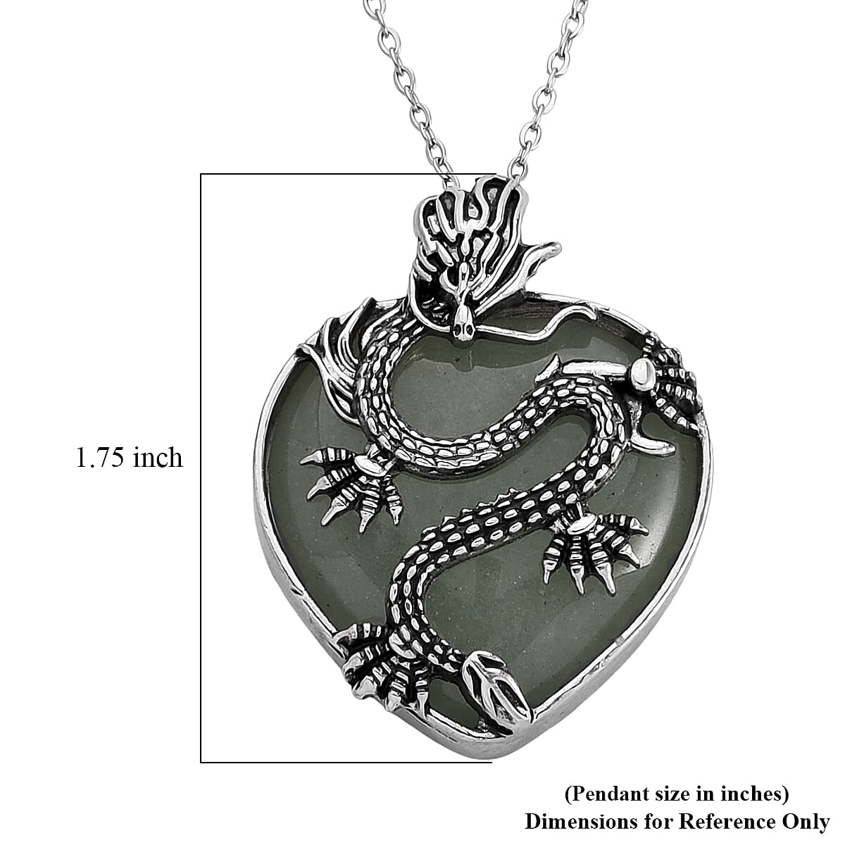 Green Aventurine 20.00 ctw Heart Pendant in Silvertone with Stainless Steel (20-22 Inches)