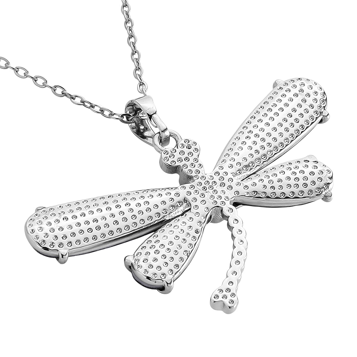 Abalone Shell, Austrian Crystal Dragonfly Pendant Necklace in Silvertone 20-22 Inches image number 4