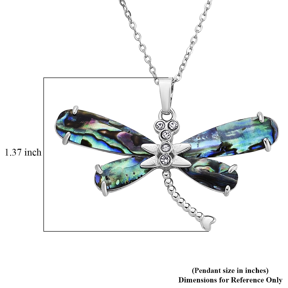 Abalone Shell, Austrian Crystal Dragonfly Pendant Necklace in Silvertone 20-22 Inches image number 6