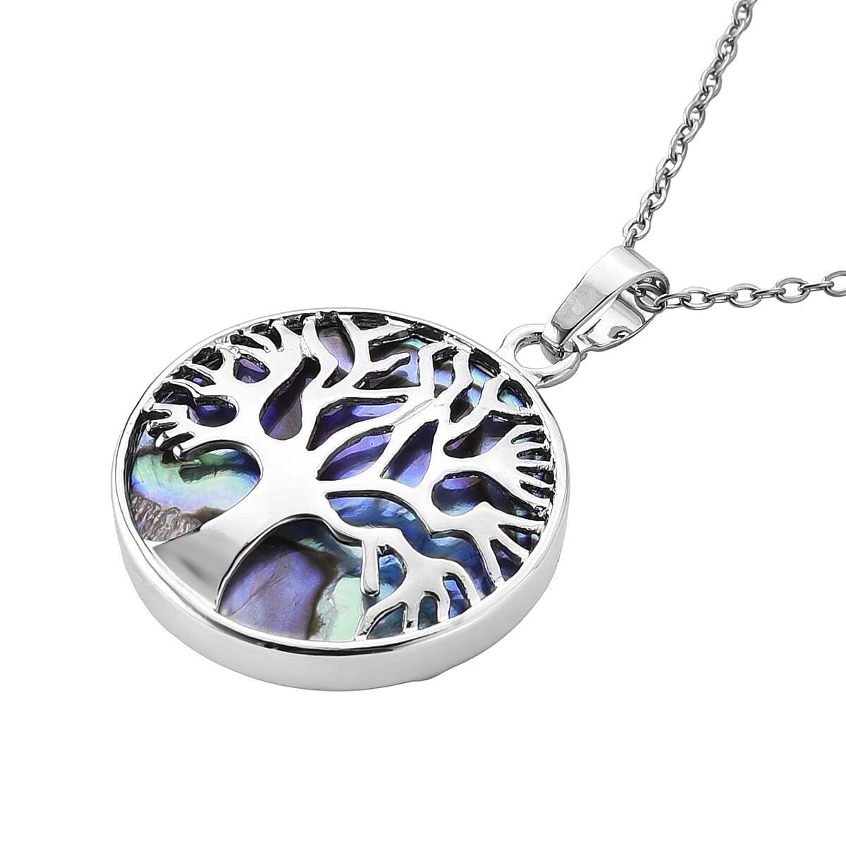 Abalone Shell Tree of Life Pendant Necklace in Silvertone 20-22 Inches image number 3
