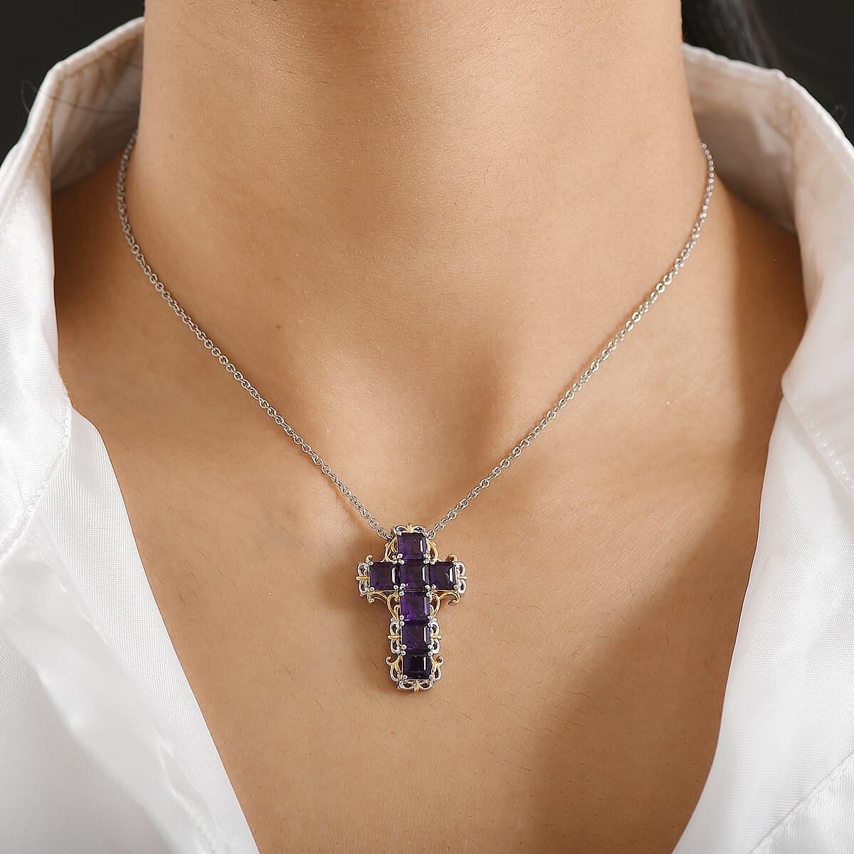 EverTrue Premium African Amethyst 4.50 ctw Pendant Necklace in Platinum Bond 20 Inches image number 2