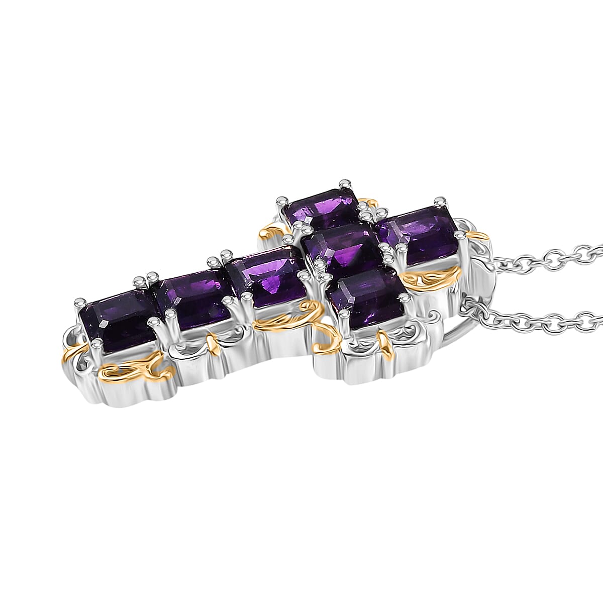 EverTrue Premium African Amethyst 4.50 ctw Pendant Necklace in Platinum Bond 20 Inches image number 3
