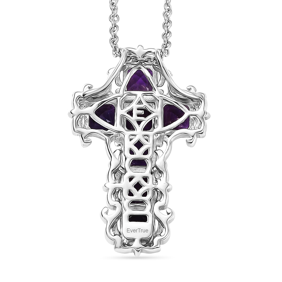 EverTrue African Amethyst 4.50 ctw Art Nouveau Cross Pendant in 18K YG Plated and Platinum Bond with Stainless Steel Necklace 20 Inches