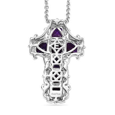 EverTrue African Amethyst 4.50 ctw Art Nouveau Cross Pendant in 18K YG Plated and Platinum Bond with Stainless Steel Necklace 20 Inches