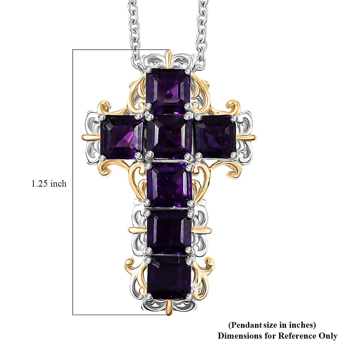 EverTrue African Amethyst 4.50 ctw Art Nouveau Cross Pendant in 18K YG Plated and Platinum Bond with Stainless Steel Necklace 20 Inches
