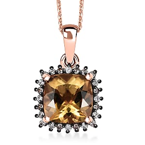 D'Joy Premium Marialite, White and Champagne Zircon 3.10 ctw Pendant Necklace in 18K Vermeil Rose Gold Over Sterling Silver 20 Inches 