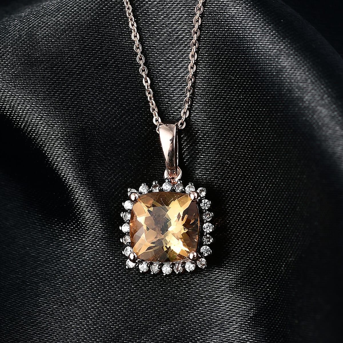 D'Joy Premium Marialite, White and Champagne Zircon 3.10 ctw Art Deco Pendant Necklace in 18K Vermeil Rose Gold Over Sterling Silver 20 Inches  image number 1