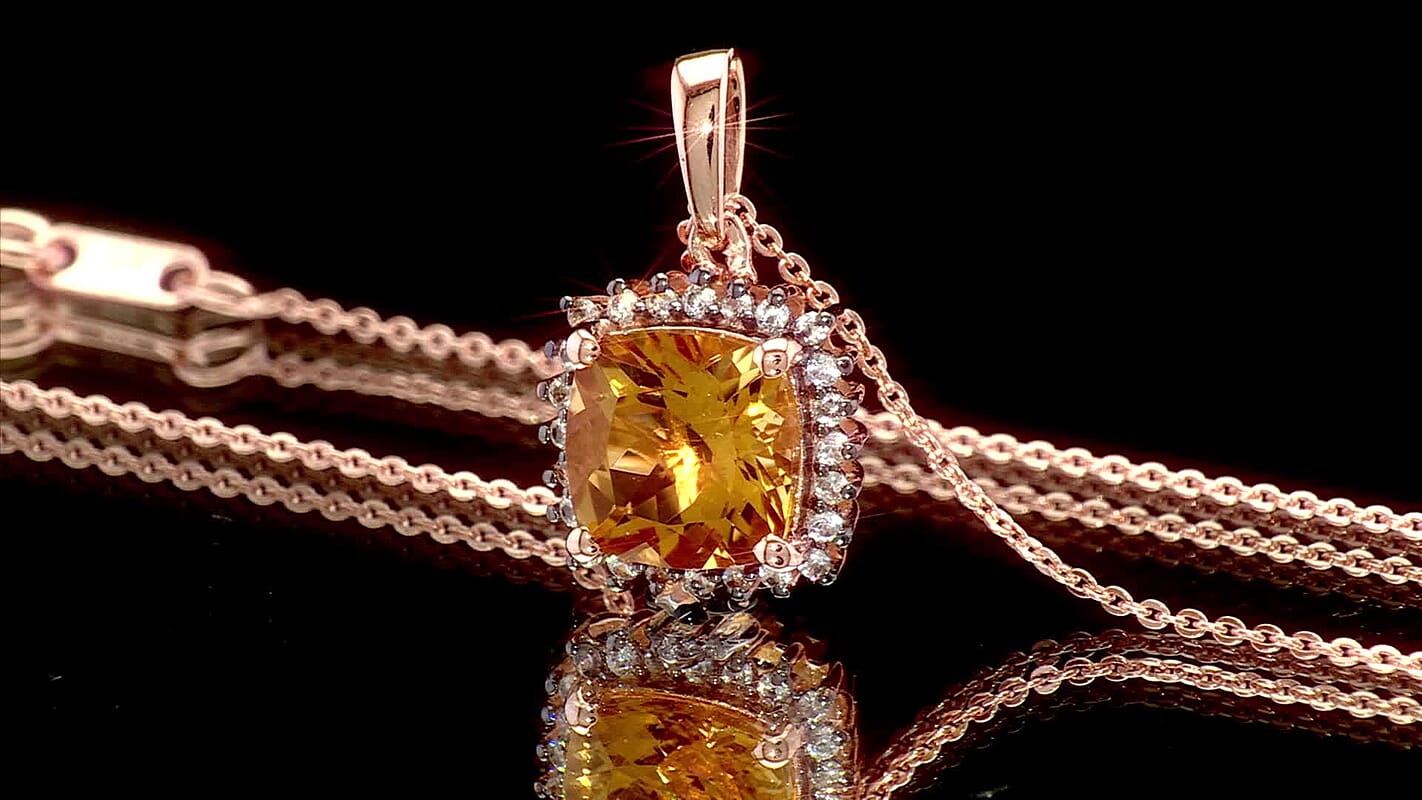 D'Joy Marialite, White and Champagne Zircon Art Deco Pendant Necklace  in 18K Vermeil RG Over Sterling Silver 3.10 ctw (20 Inches)