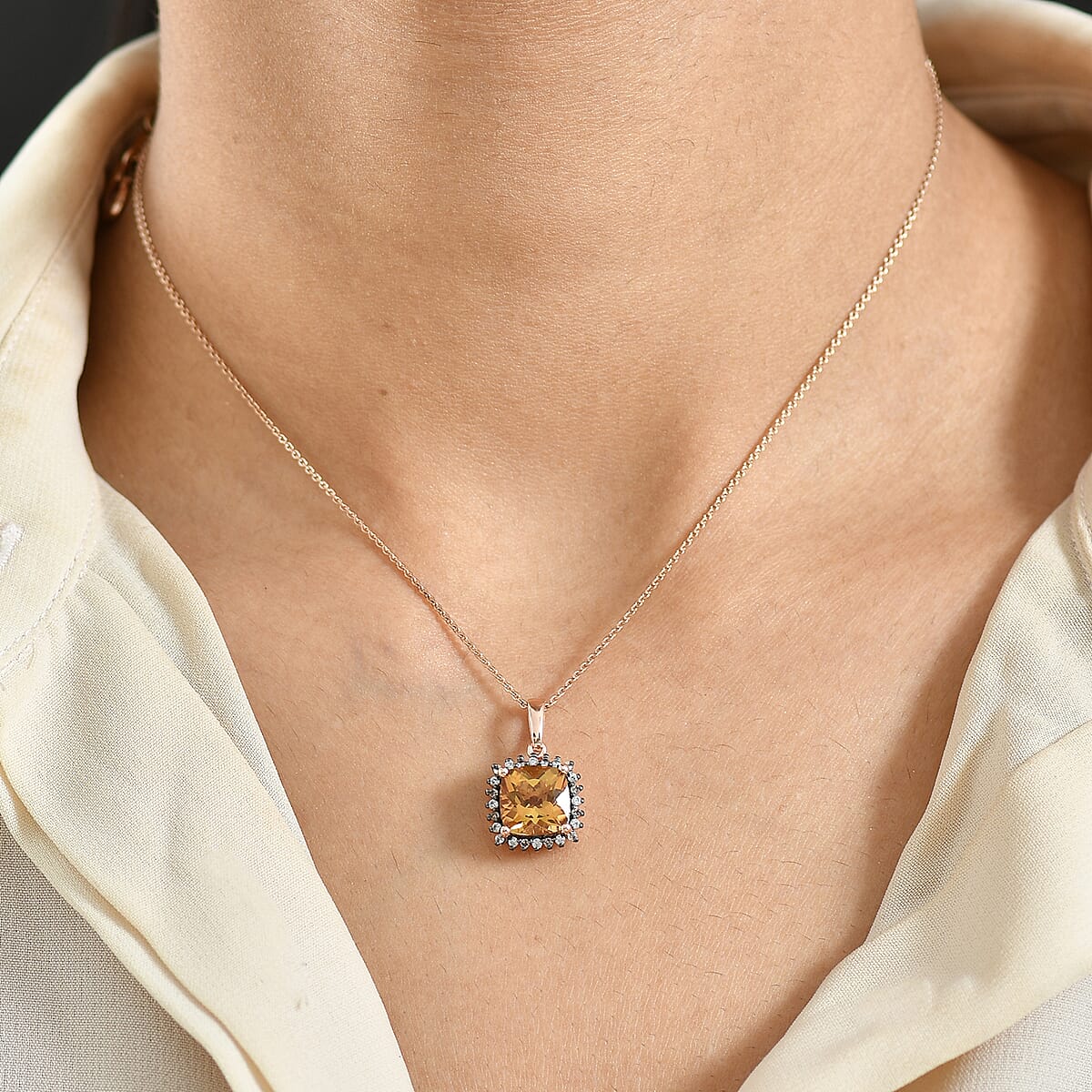 D'Joy Premium Marialite, White and Champagne Zircon 3.10 ctw Art Deco Pendant Necklace in 18K Vermeil Rose Gold Over Sterling Silver 20 Inches  image number 2