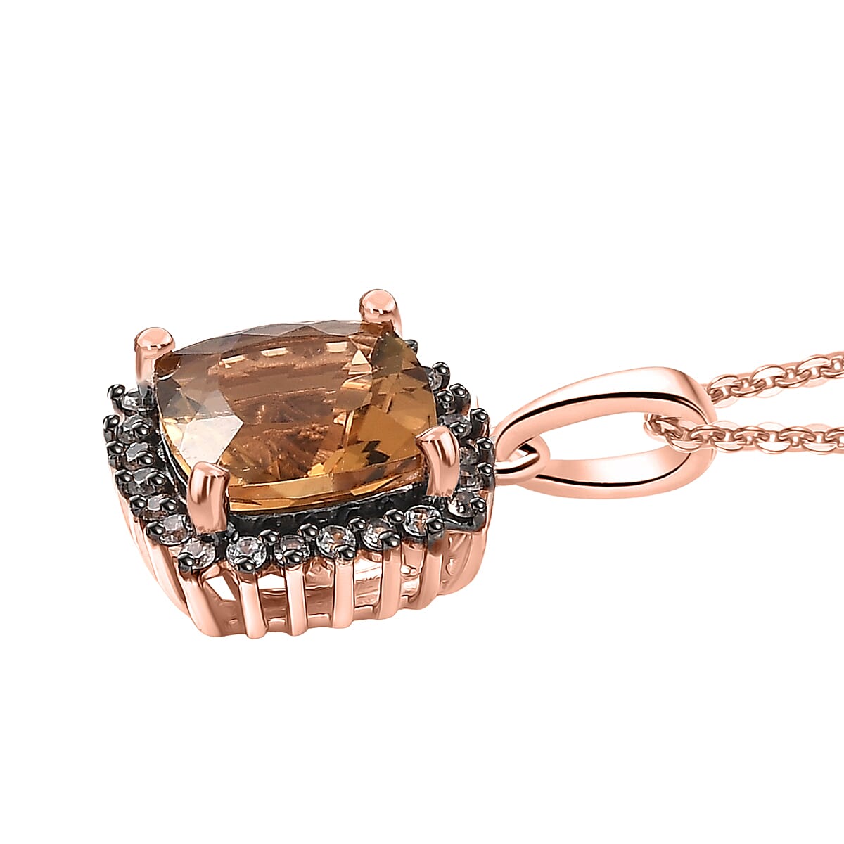 D'Joy Premium Marialite, White and Champagne Zircon 3.10 ctw Art Deco Pendant Necklace in 18K Vermeil Rose Gold Over Sterling Silver 20 Inches  image number 3