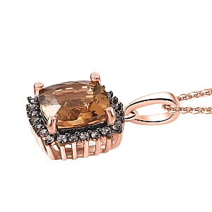 D'Joy Marialite, White and Champagne Zircon Art Deco Pendant Necklace  in 18K Vermeil RG Over Sterling Silver 3.10 ctw (20 Inches)