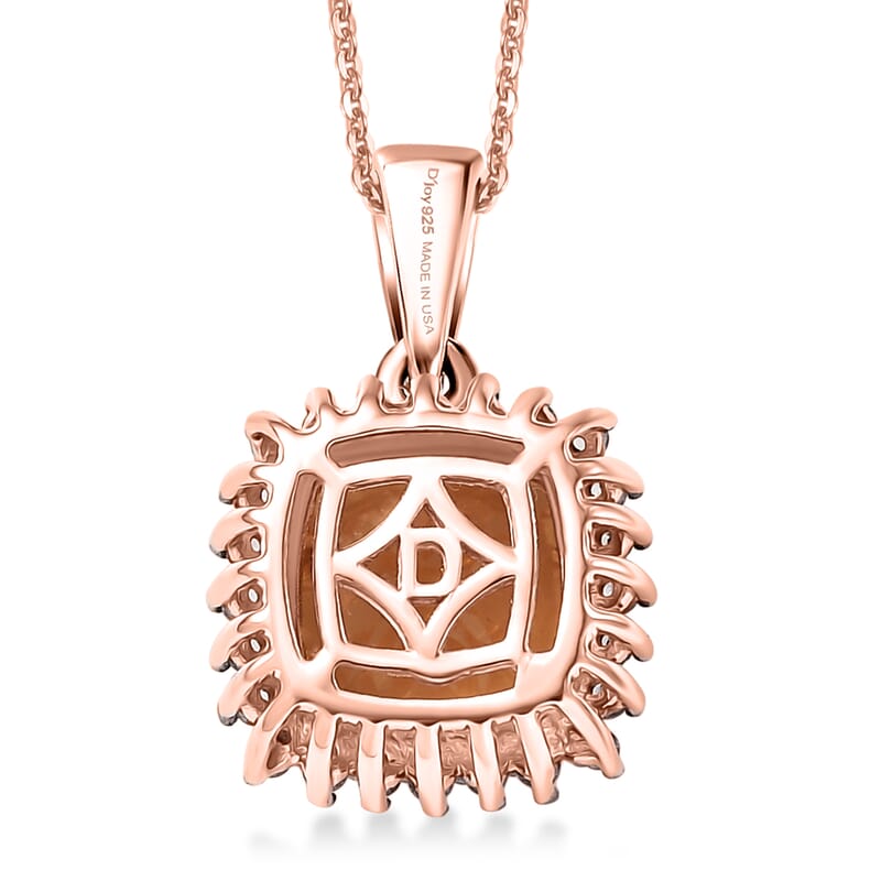 D'Joy Marialite, White and Champagne Zircon Art Deco Pendant Necklace  in 18K Vermeil RG Over Sterling Silver 3.10 ctw (20 Inches)