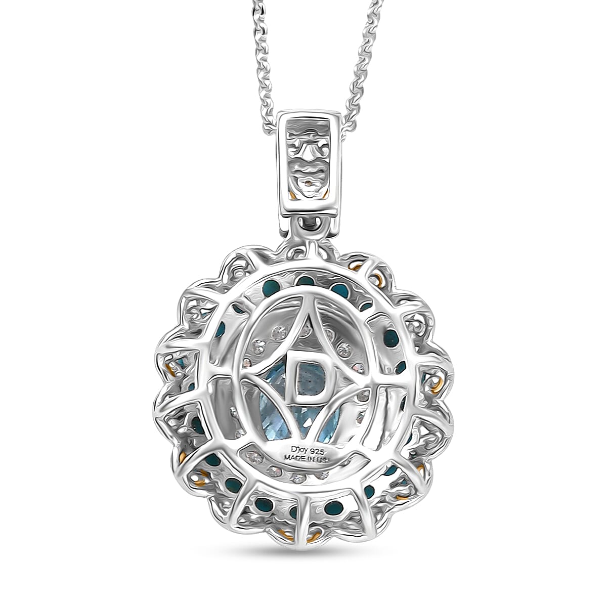D'Joy AAA Cambodian Blue Zircon and Multi Gemstone 3.10 ctw Oceanfire Royale Pendant Necklace in 18K Vermeil YG and Rhodium Over Sterling Silver 20 Inches image number 4