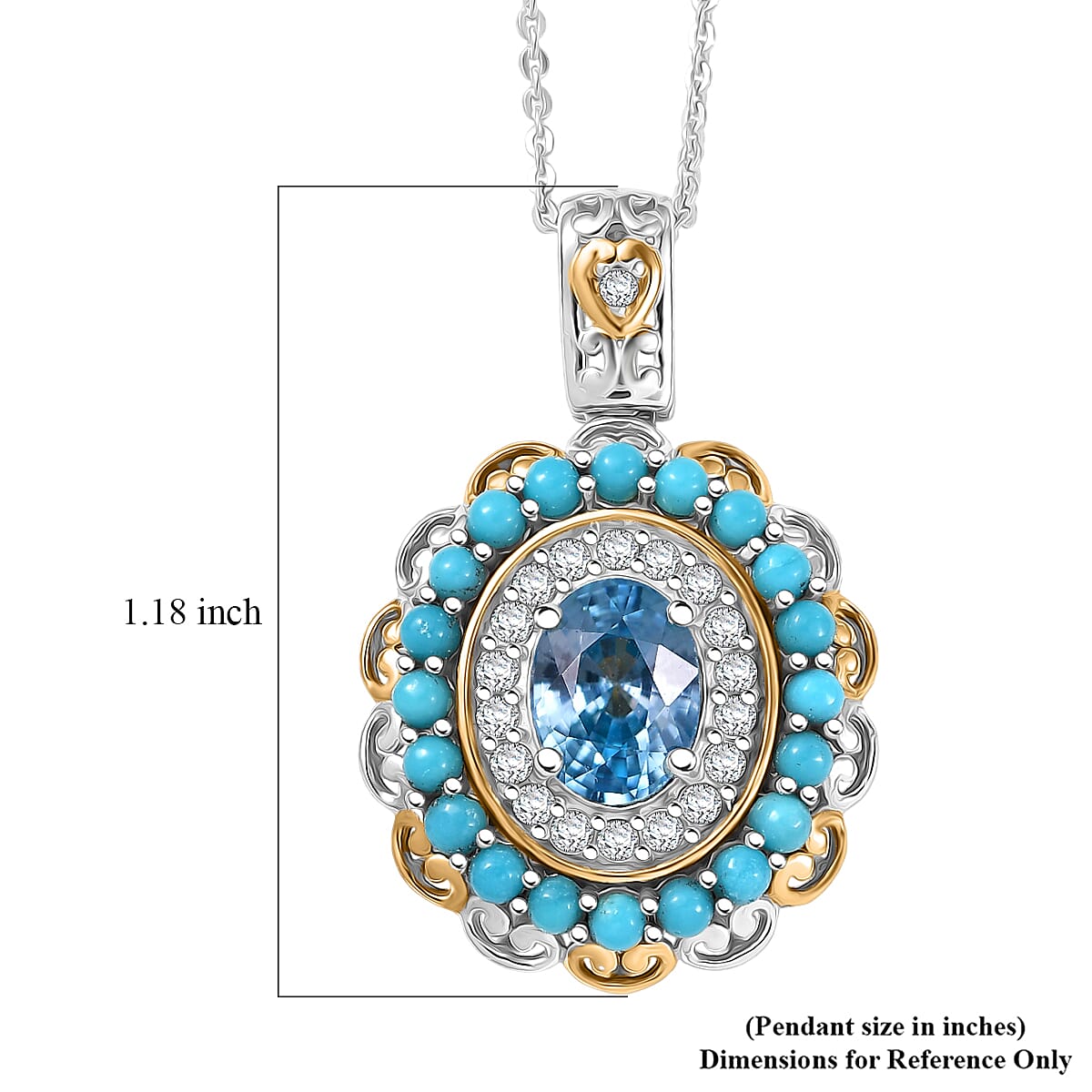 D'Joy AAA Cambodian Blue Zircon and Multi Gemstone 3.10 ctw Oceanfire Royale Pendant Necklace in 18K Vermeil YG and Rhodium Over Sterling Silver 20 Inches image number 6