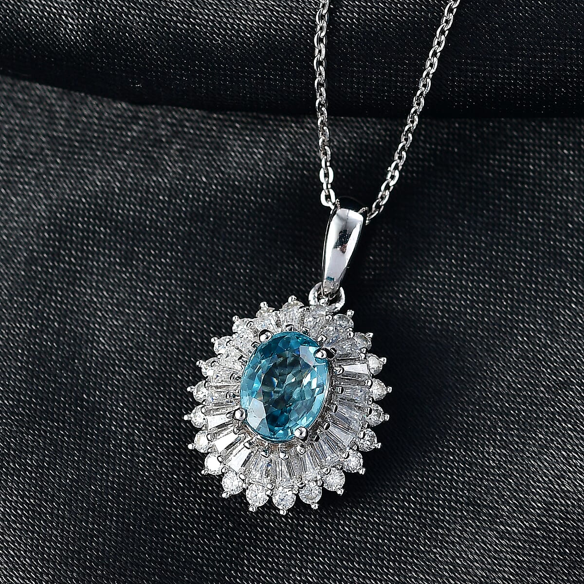 D'Joy AAA Cambodian Blue Zircon and Moissanite 2.90 ctw Pendant Necklace in Rhodium Over Sterling Silver 20 Inches image number 1
