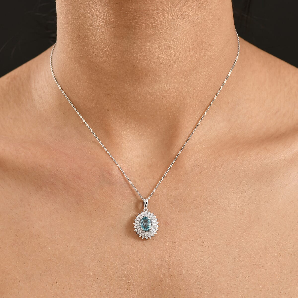 D'Joy AAA Cambodian Blue Zircon and Moissanite 2.90 ctw Pendant Necklace in Rhodium Over Sterling Silver 20 Inches image number 2