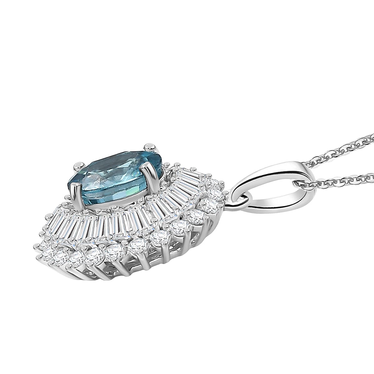 D'Joy AAA Cambodian Blue Zircon and Moissanite 2.90 ctw Pendant Necklace in Rhodium Over Sterling Silver 20 Inches image number 3