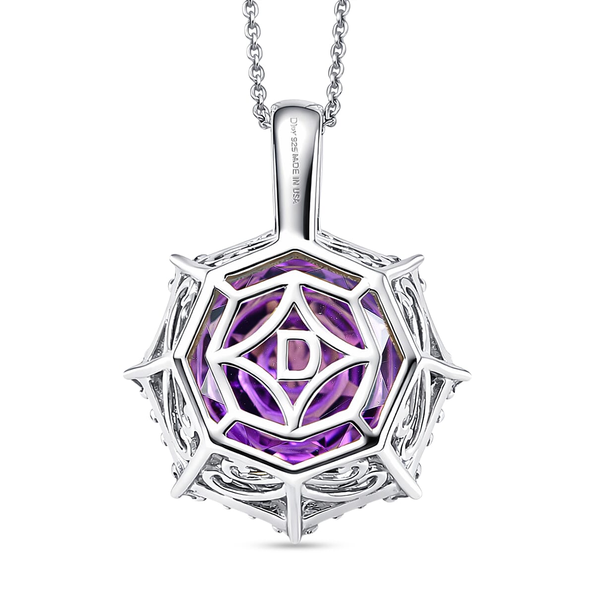D'Joy Star Illusion Cut African Amethyst and Moissanite 12.40 ctw Pendant Necklace in Rhodium Over Sterling Silver 20 Inches