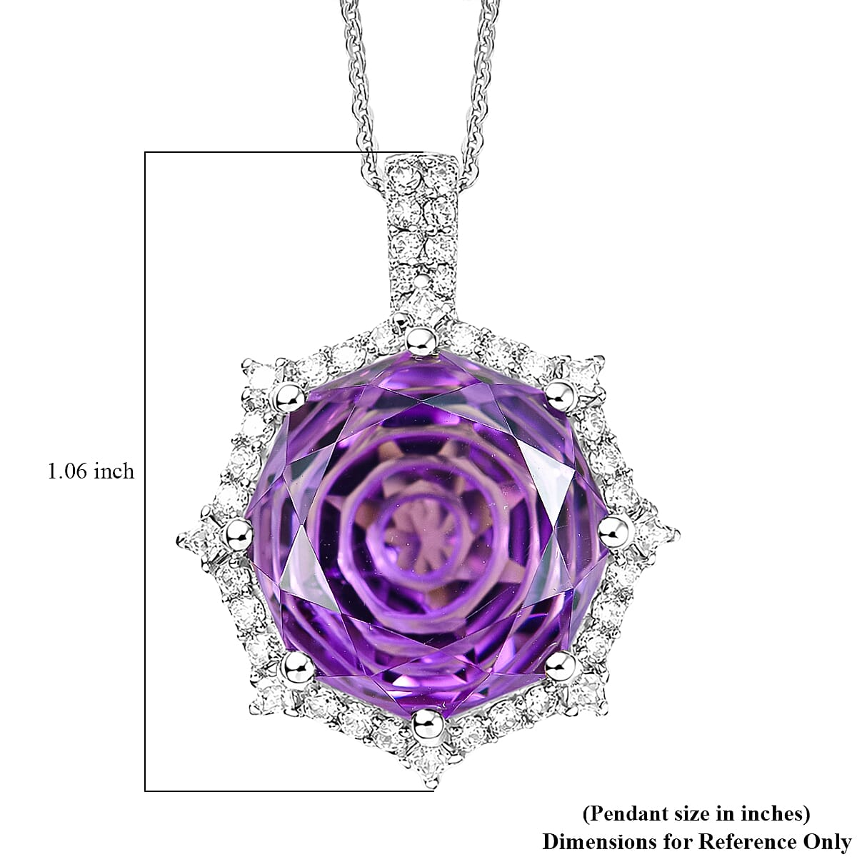 D'Joy Star Illusion Cut African Amethyst and Moissanite 12.40 ctw Pendant Necklace in Rhodium Over Sterling Silver 20 Inches