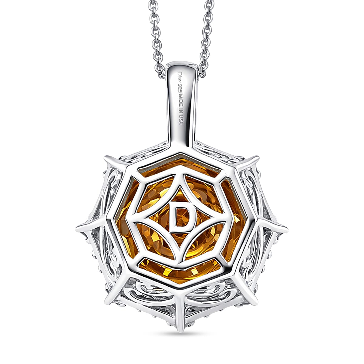 D'Joy Star Illusion Cut Brazilian Citrine and Moissanite 12.65 ctw Pendant Necklace in Rhodium Over Sterling Silver 20 Inches