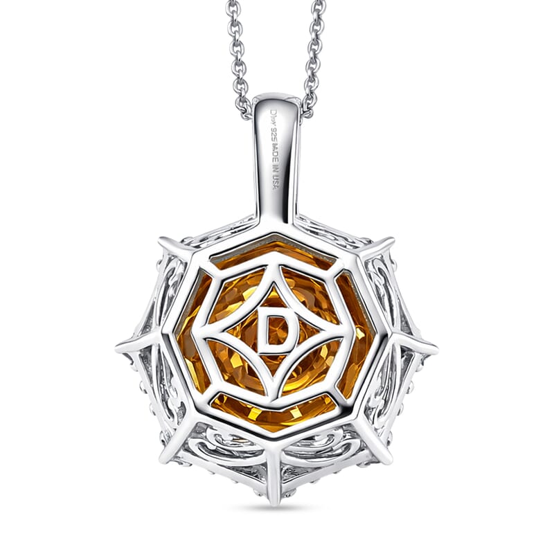 D'Joy Star Illusion Cut Brazilian Citrine and Moissanite 12.65 ctw Pendant Necklace in Rhodium Over Sterling Silver 20 Inches