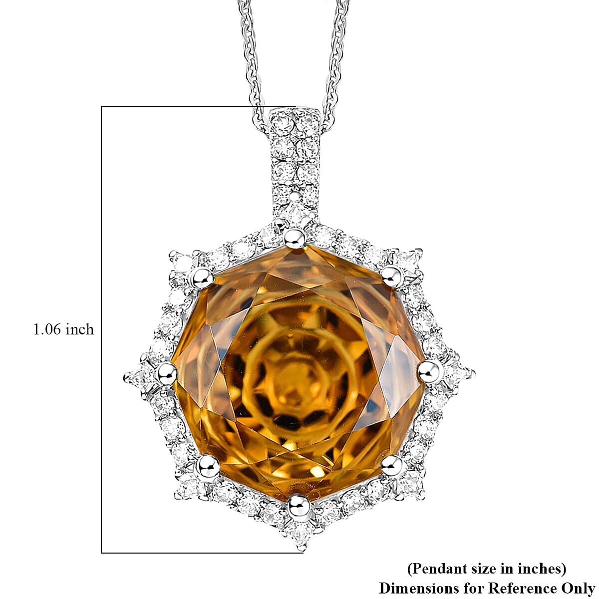 D'Joy Star Illusion Cut Brazilian Citrine and Moissanite 12.65 ctw Pendant Necklace in Rhodium Over Sterling Silver 20 Inches