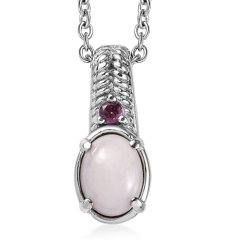 EverTrue Angelskin Pink Opal and Lotus Garnet 1.10 ctw Pendant Necklace in Stainless Steel 20 Inches
