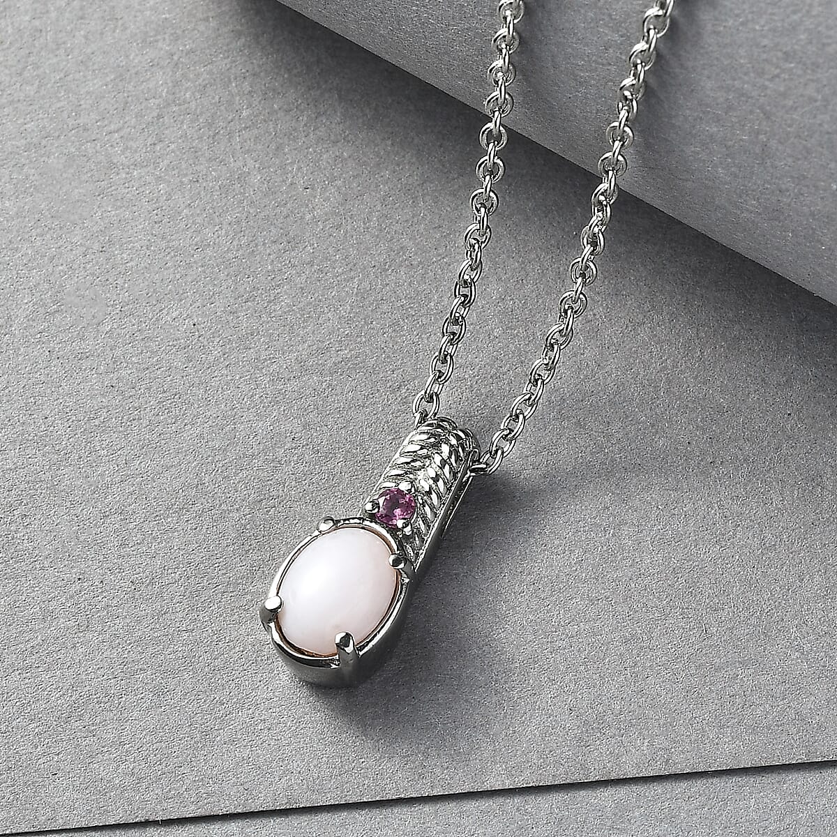 EverTrue Angelskin Pink Opal and Lotus Garnet 1.10 ctw Pendant Necklace in Stainless Steel 20 Inches  image number 1