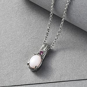 EverTrue Angelskin Pink Opal and Lotus Garnet 1.10 ctw Pendant Necklace in Stainless Steel 20 Inches 