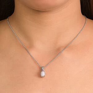 EverTrue Angelskin Pink Opal and Lotus Garnet 1.10 ctw Pendant Necklace in Stainless Steel 20 Inches 